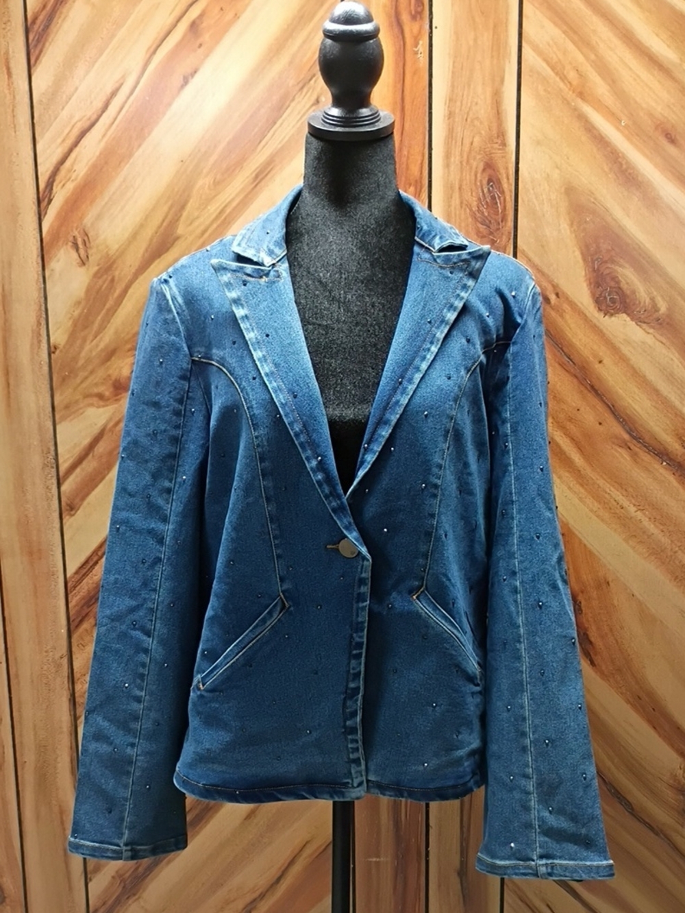 Nwt DG2 By Diane Gilman Tailored Denim Jacket/Blazer With Rhinestone Size L